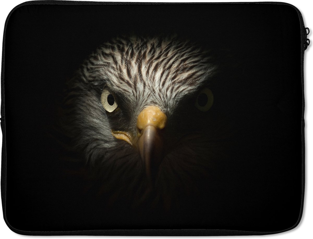 Laptophoes 17 inch - Vogel - Adelaar - Roofvogels - Oog - Snavel - Licht - Laptop sleeve - Binnenmaat 41x28 cm - Zwarte achterkant