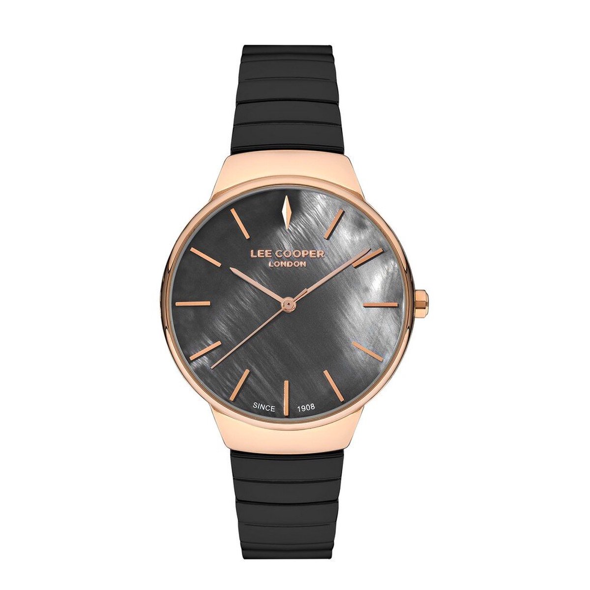 Lee Cooper LC07342.430 - Horloge - Analoog - Dames - Vrouwen - stalen band - Streepjes - Zwart - Rosékleurig