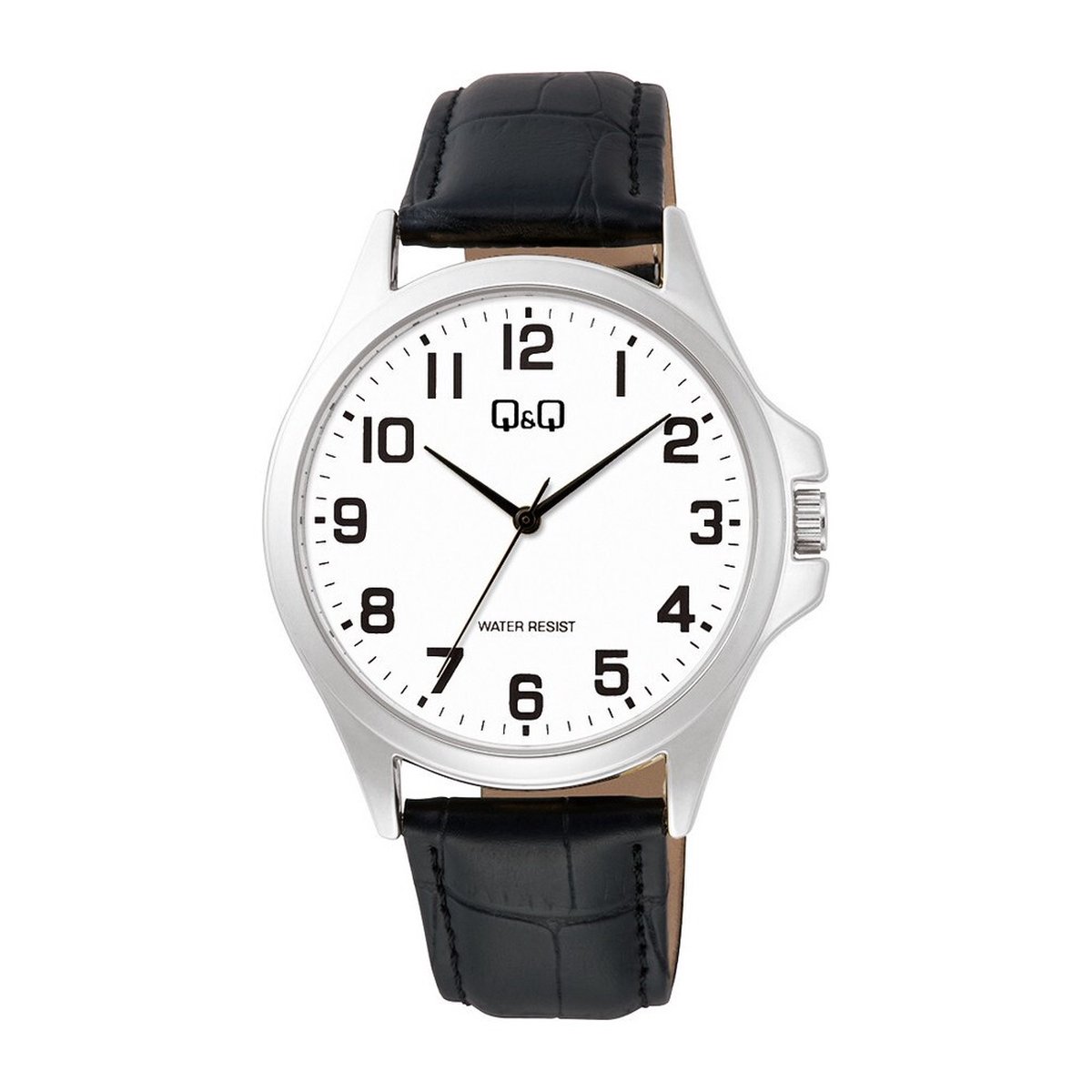 QQ C36A-013PY - Horloge - Polshorloge - Analoog - Mannen - Heren - Leren band - Rond - Metaal - Cijfers - Zwart - Zilverkleurig - DonkerBlauw