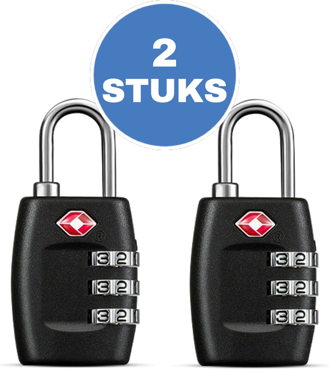 Kofferslot - 2 stuks - Hangslot - Cijferslot - 3 Cijfers - TSA Gecertificeerd - Zwart