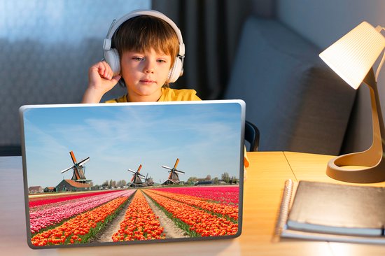 Sticker pour ordinateur portable - 15,6 pouces - Tulipes - Moulin à vent - Nederland