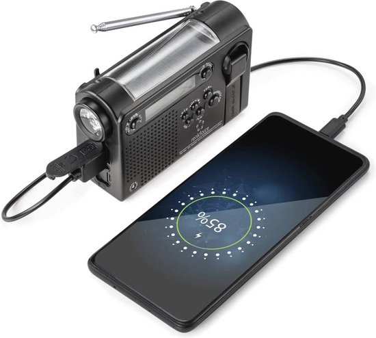Follesa® Noodradio - Noodradio - 5500Mah Solar Powerbank Survivalradio Dab Fm Solar Opwindbaar Powerbank Bluetooth Digitale Wekker Noodpakket