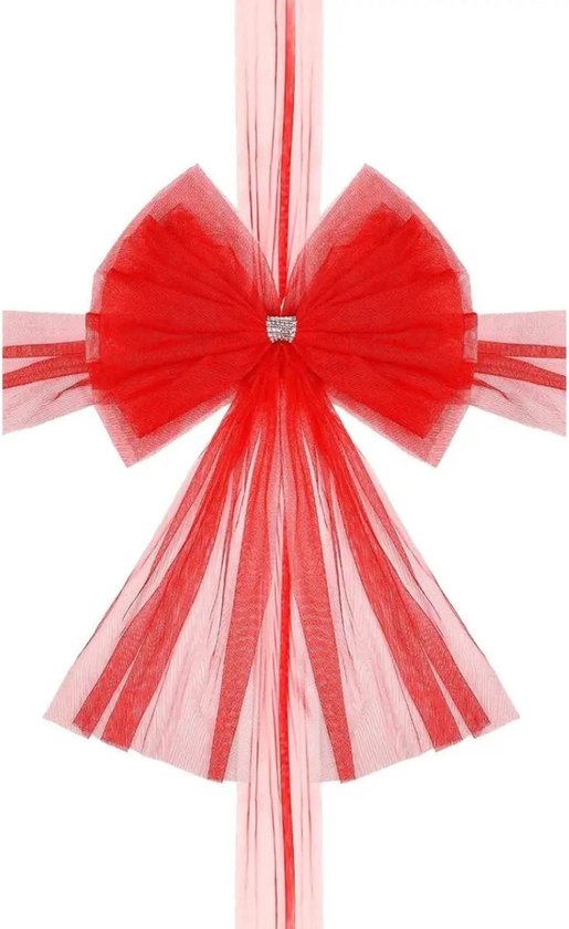 Jojoy - Kerst Strik - Kerstversiering - Kerstdecoratie - Deur Strik Tule - Kerststrik Rood - RUBYBOW