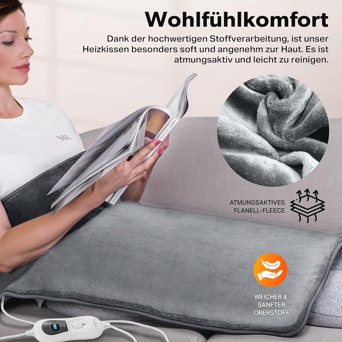 Elektrisch Verwarmingskussen voor Rug, Schouder en Nek - 60 x 85 cm, 3 Temperatuurstanden, Automatische Uitschakeling, Grijs — cadeau in Verzorging - foto 5