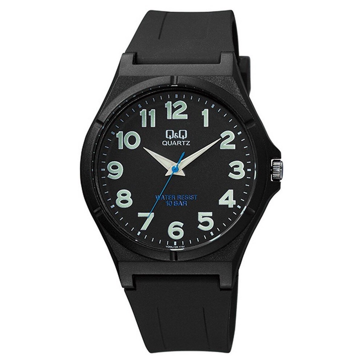 QQ VQ66J025Y - Horloge - Sport - Analoog - Unisex - Plastic band - Rond - Cijfers - Kunststof - Zwart