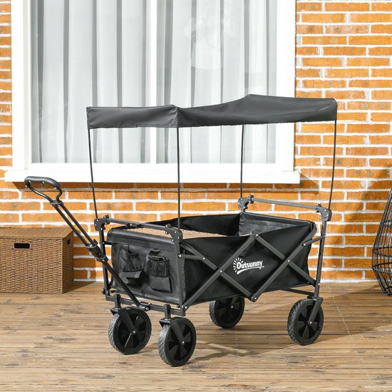 Opvouwbare Bolderkar met Zonnedak - Tuinwagen voor Outdoor Avonturen, Draagvermogen tot 100 kg van Craftmax — afbeelding 2