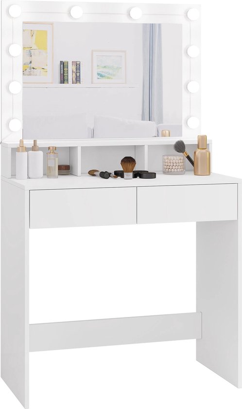 Coiffeuse SteeFly® avec Siècle des Lumières LED réglable - Table de Maquillage - Avec miroir et 2 tiroirs - Table cosmétique moderne - Port USB