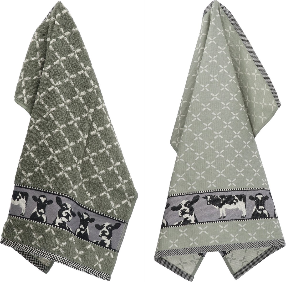 Bol.com Luxe Keukendoek en Theedoek Koe Donkergroen van Bunzlau Castle | 100% Biologisch Katoen | Keukendoek 60x53cm en Theedoek... aanbieding