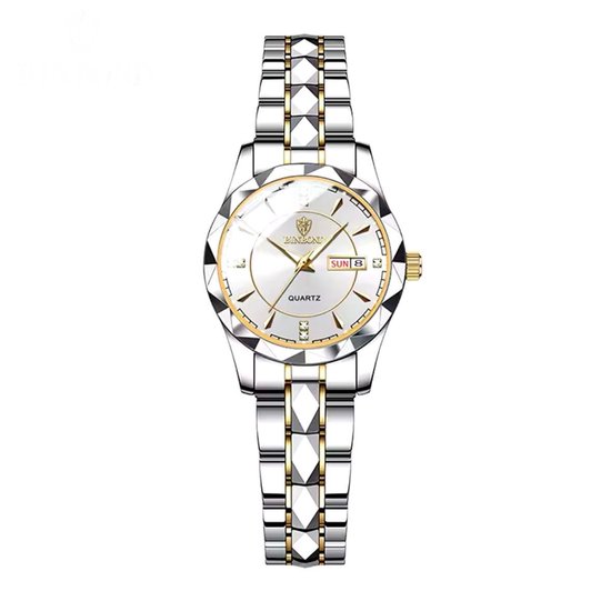 Montre Femme Binbond - Montre-Bracelet - Cadeau - Montre - Coffret Cadeau - Femme - Argent, Or & Wit- Bracelet Argent - Acier Inoxydable - Coffret Luxe