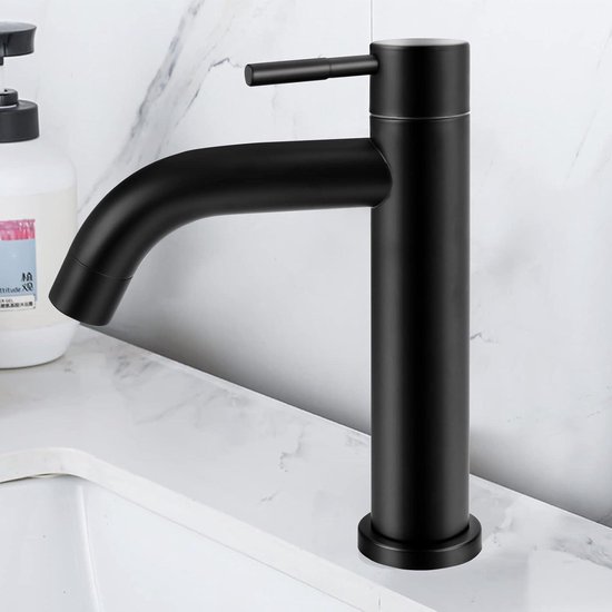 Koudwaterkraan, Zwart Roestvrij Staal Wastafel Kraan Wastafel Kraan Badkamer Kraan Koud Water Kraan Koud Water met Aansluitslang (B