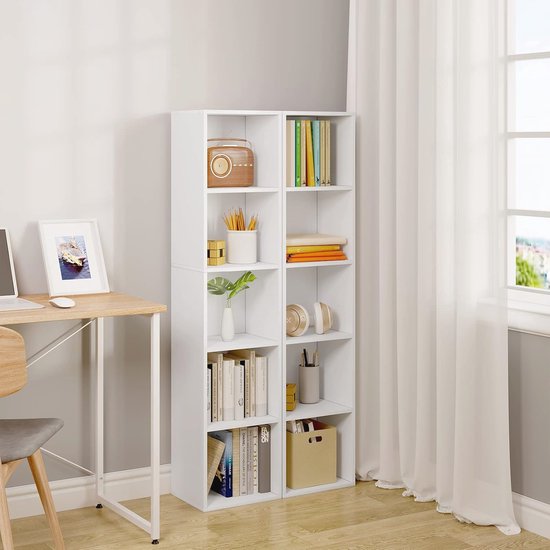 WOLTU Bibliothèque casier à Livres en MDF,étagère de Rangement étagère de Bureau avec 5 Compartiments 30x23,5x132,2cm,Blanc - Maison