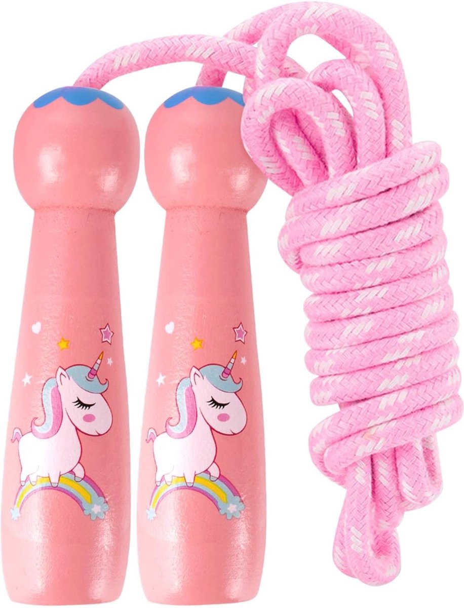 Verstelbaar Roze Springtouw voor Kinderen - Zacht Katoenen Touw met Houten Handvat voor Activiteiten en Fitness