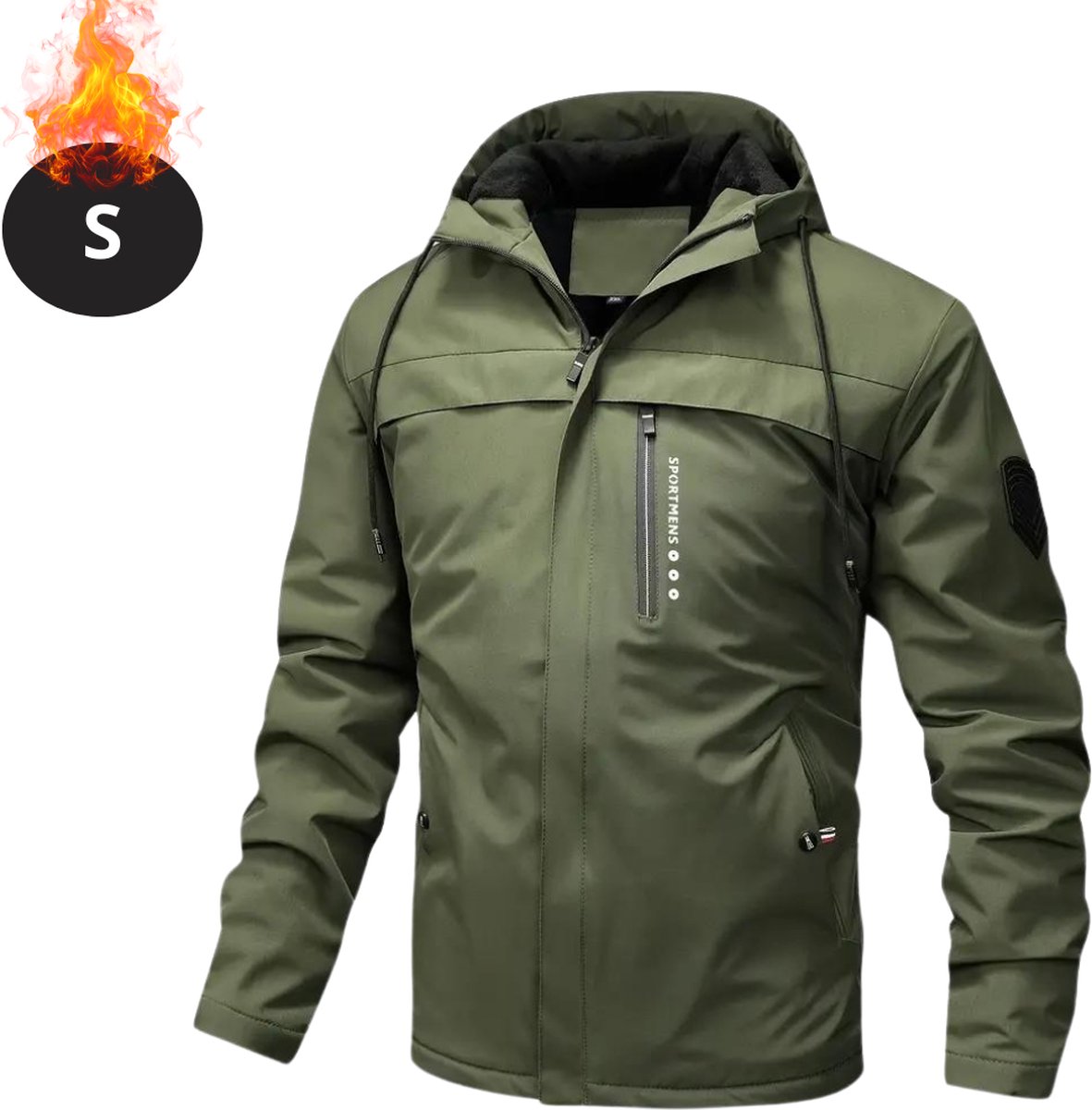 Bovista Winterjas Fleecejack Heren Winter Volwassen Stijlvol Met Capuchon Legergroen