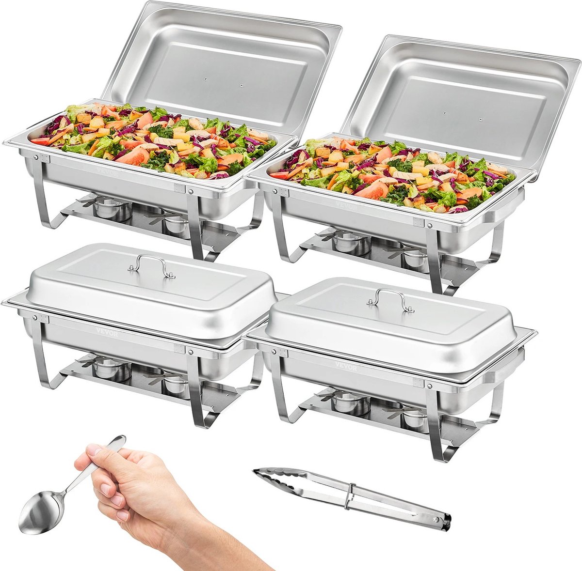 Carlovo roestvrijstalen warmhoudcontainer - Buffetschaal - Serveerschaal - Voedselverwarmer - 4x7,5L - Opvouwbaar