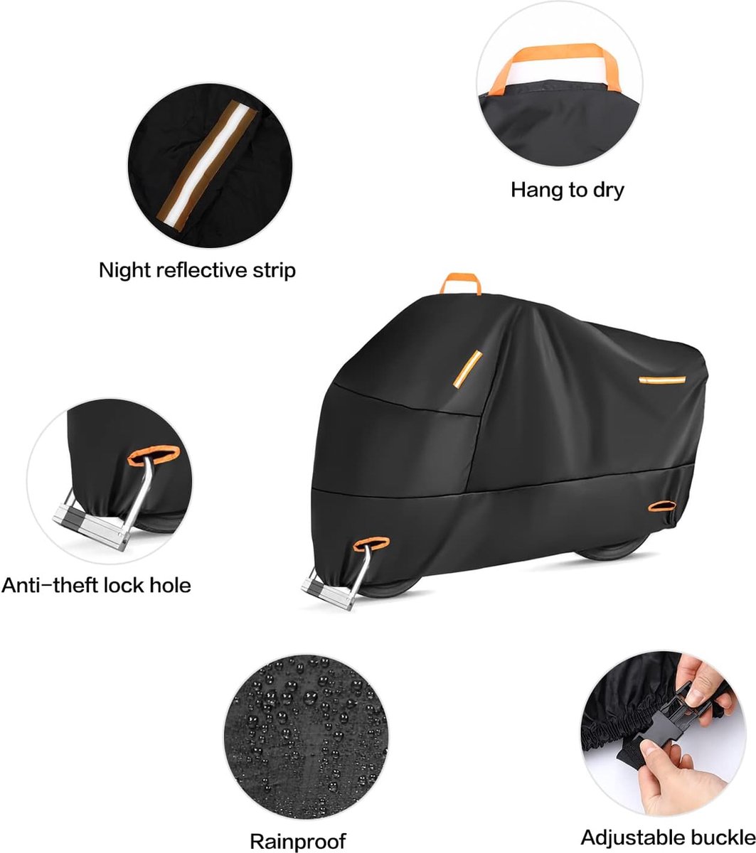 Waterdicht Motorhoes - Outdoor Afdekzeil voor motorfietsen - Motorhoezen Waterdichte - Motorafdekking - Outdoor & Indoor - Universeel Motor - 210D Oxford-stof - XL(230*95*125cm) - zwart – foto 3