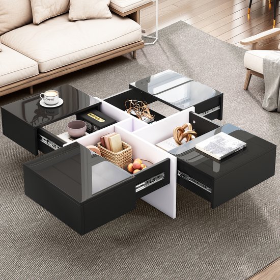 Salontafel Bollnas met opbergvak 90x45x35 betonlook zwart | premiumXL