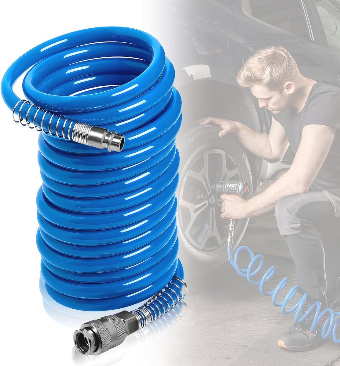 Persluchtslang 5m - Compressorslang met spiraaldraad en draaibaar ontwerp