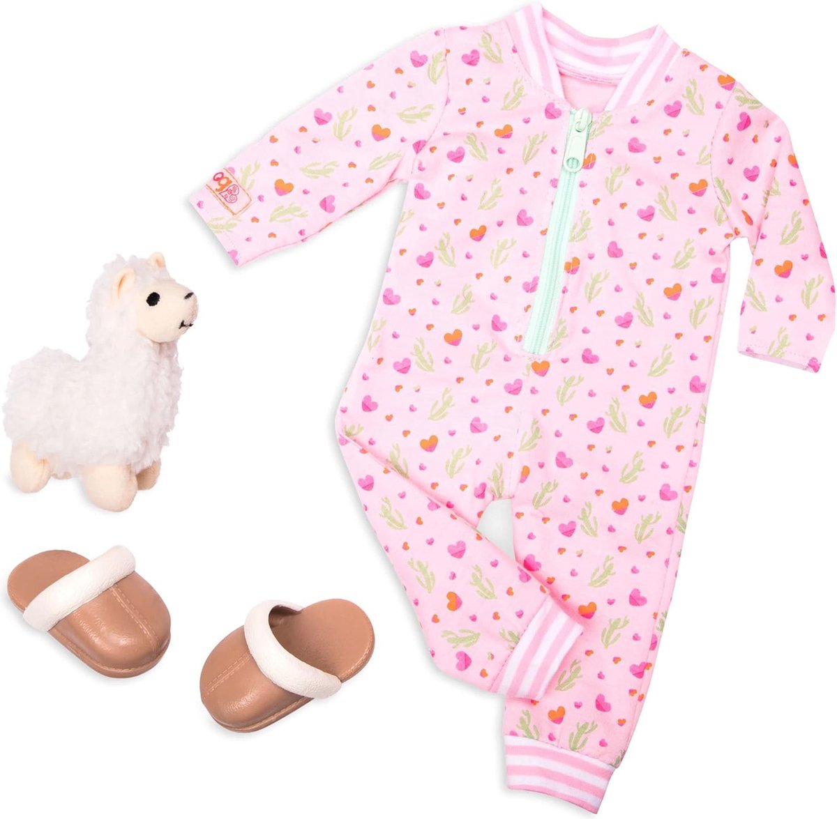 Klassieke Lama Pyjama Set voor Poppen - Inclusief Pantoffels en Knuffel