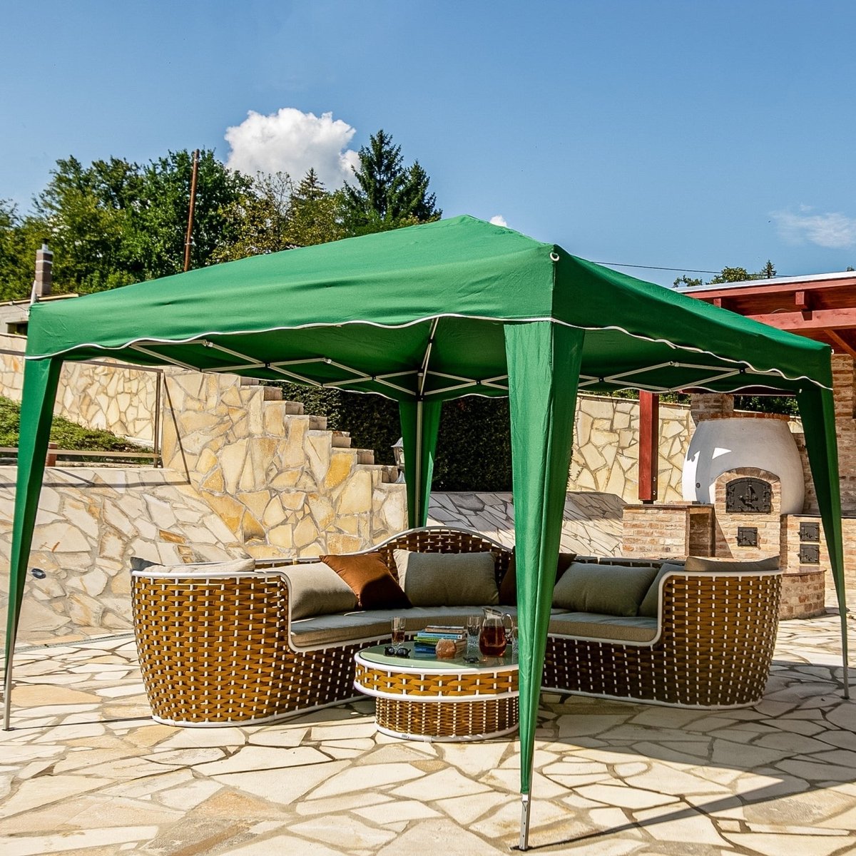 INSTENT Tuinpaviljoen Basic Opvouwbaar Met Opbergtas Paviljoen Partytent Gazebo 3 x 3 m Groen