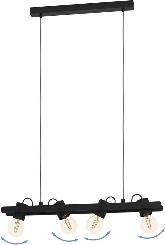 Suspension EGLO Plimsoll - E27 - 77 cm - Zwart - Acier/Bois