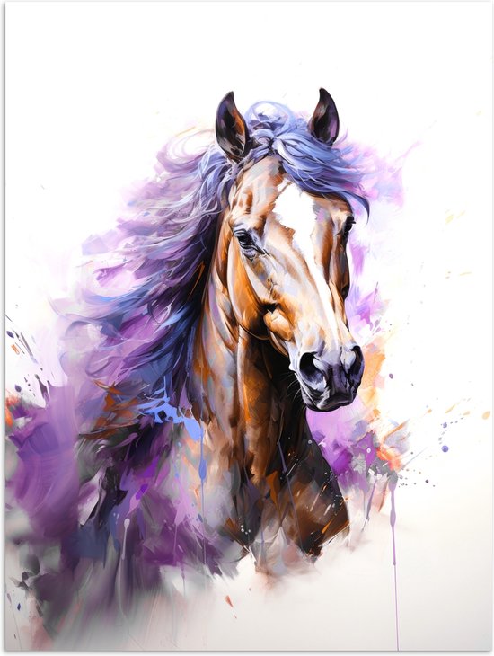 Poster 30x40 cm - Paard - Dieren - Meiden - Paars - Bruin - Posters - Wanddecoratie tienerkamer - Kamer decoratie voor tieners - Tiener jeugdkamer accessoires