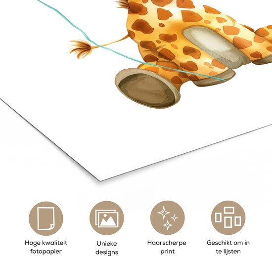 Affiche 60x90 cm - Girafe - Bébé - Animaux - Ballon bleu - Posters - Accessoires de décoration de chambre - Décoration murale chambre enfant - Décoration murale chambre bébé
