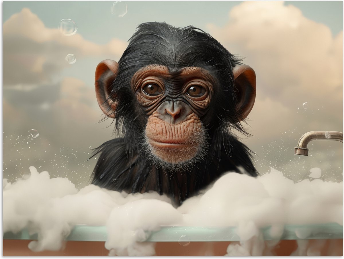 Poster 120x90 cm - Aap - Dieren - Bad - Schuim - Posters - Wanddecoratie badkamer - Muurde