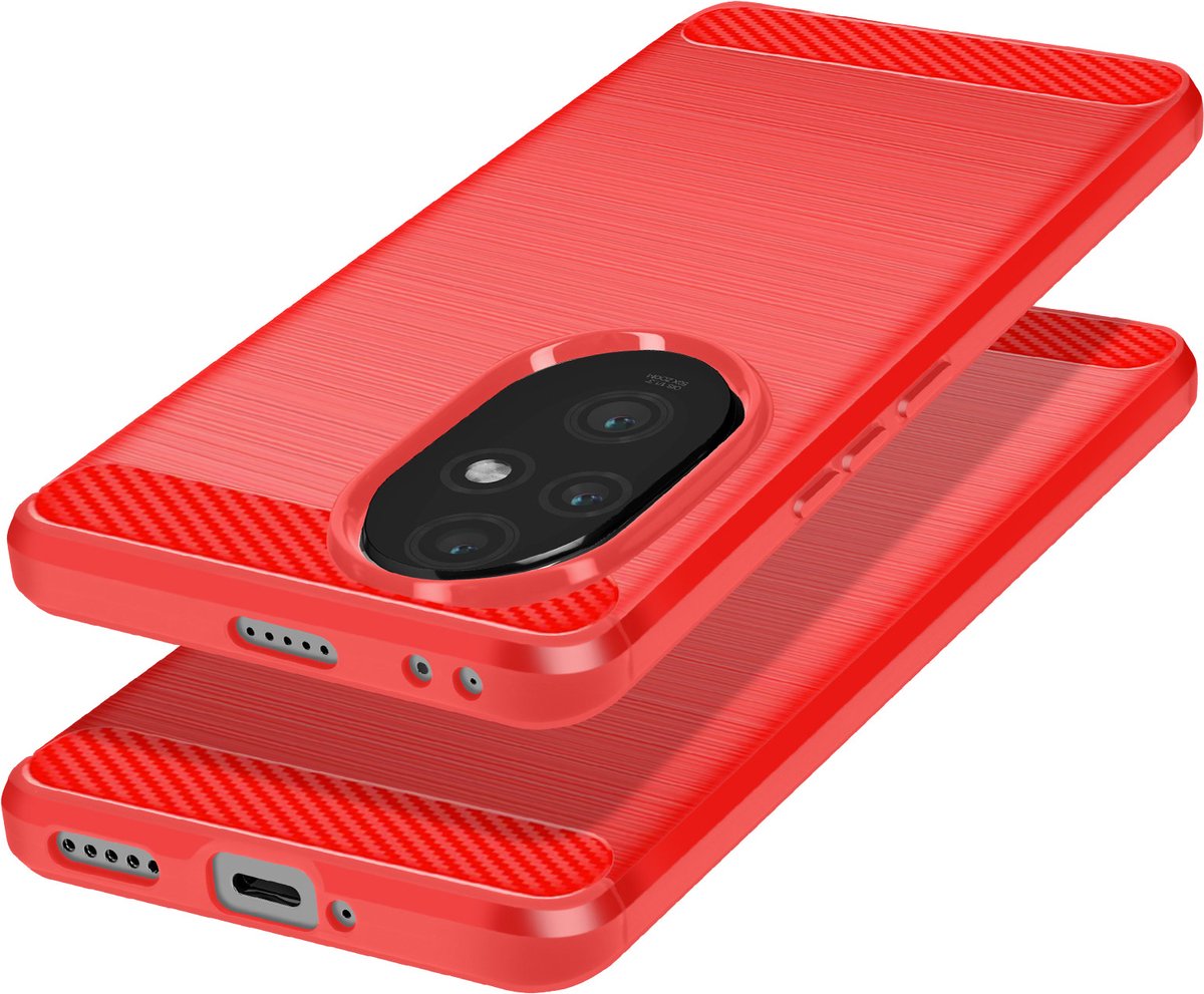 Avizar Hoes Geschikt voor Honor 200 Pro Ontwerp Silicone Geborsteld Effect Rood, Rood