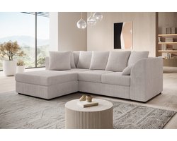 Meubella - Hoekbank Alfort - Beige - Ribstof - Links Meubella - Hoekbank Alfort - Beige - Ribstof - Links