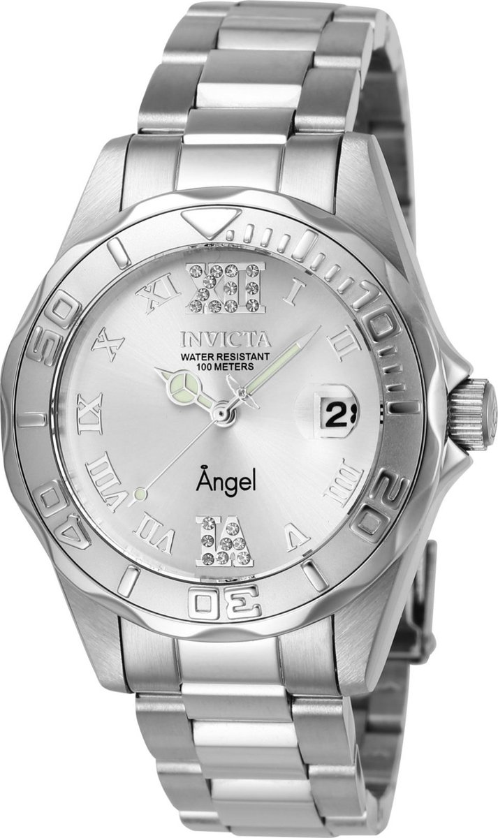 Invicta Angel 14396 Dames Horloge - Waterdicht - Analoog - Quartz Uurwerk - Roestvrij Staal met zilveren Wijzerplaat - 38mm