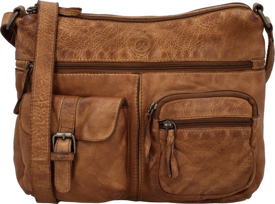 Hide & Stitches Paint Rock Crossbody Schoudertas met Handige Ritsvakken - Leren Dames Tas - Cognac