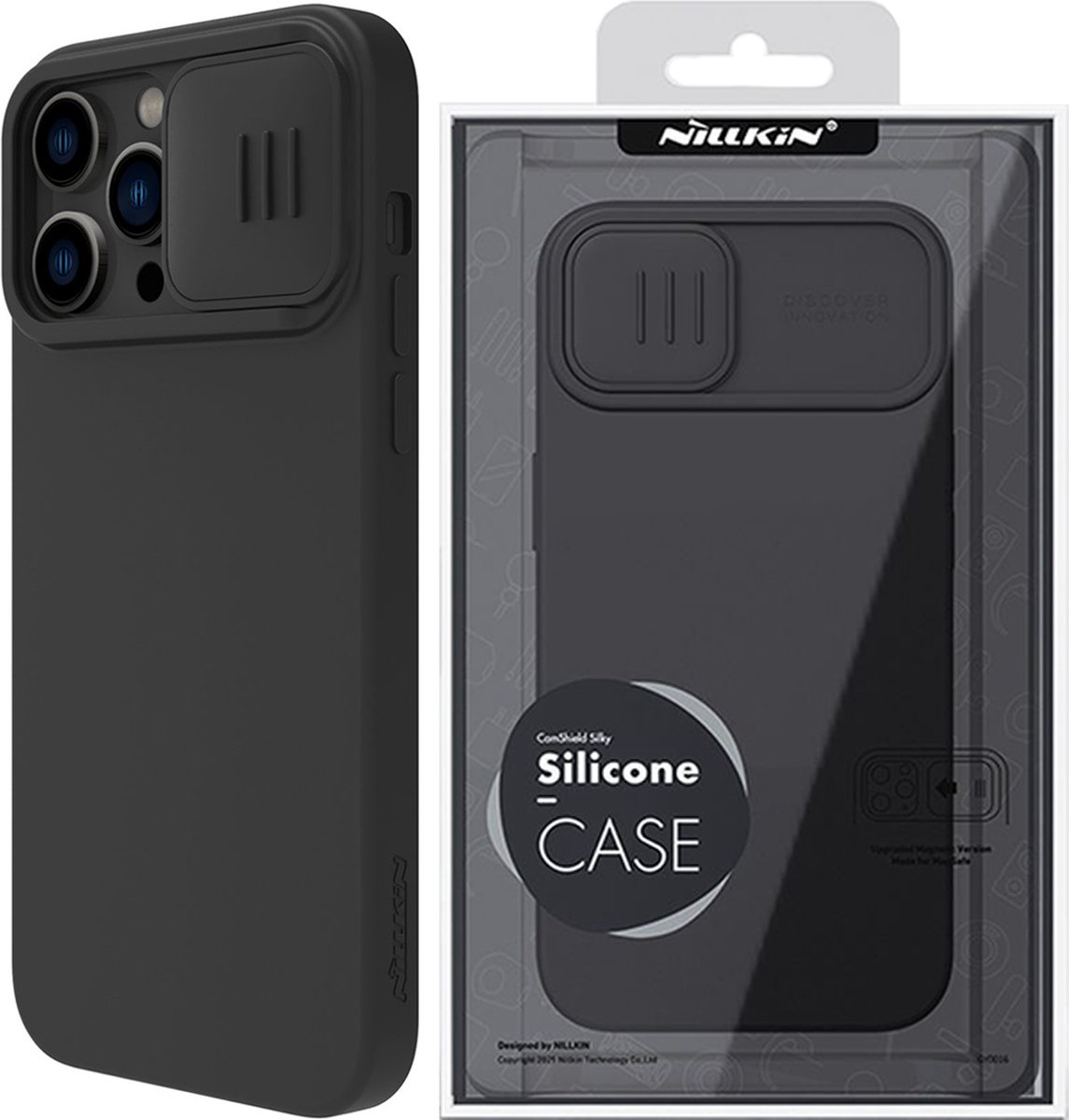 Nillkin - CamShield - Silky Siliconen Hoesje iPhone - 14 - Pro - Max - Cover - met - Camerabeschermer - Zwart