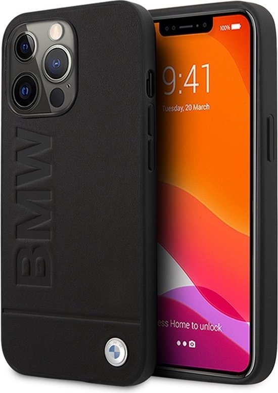 Coque arrière pour iPhone 14 Pro Max - BMW - Zwart uni - Cuir