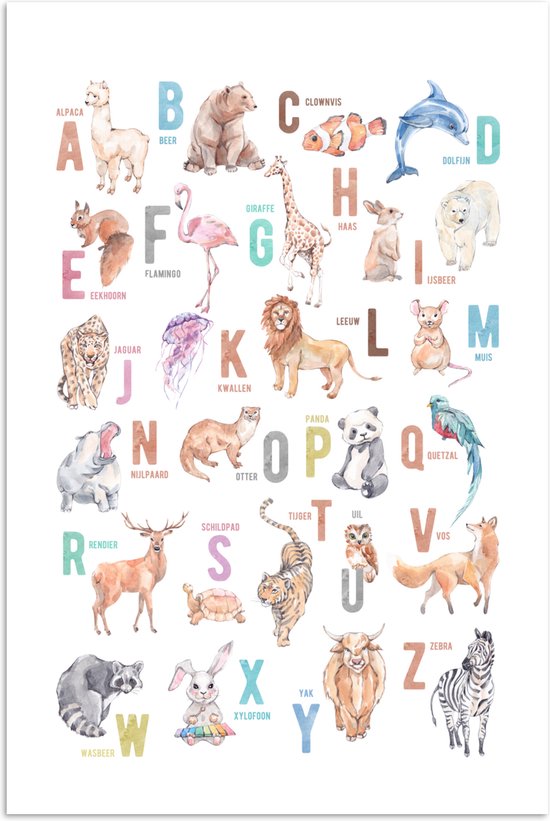 Foto: Poster 40x60 cm alfabet educatief letters leren voor kinderen wilde dieren kleurrijk posters kamer decoratie accessoires wanddecoratie kinderkamer muurdecoratie babykamer