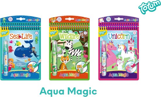 Totum livre de coloriage magique à l'eau junior sealife animaux marins - livre de vacances réutilisable dessin et coloriage Aqua Magic 16 x 21 cm
