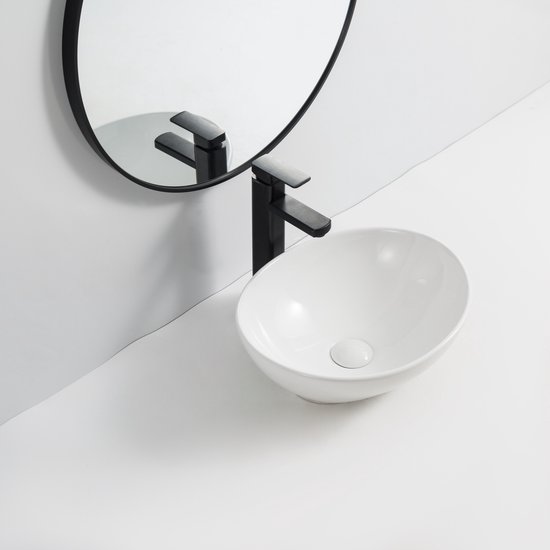 WOON-DISCOUNTER.NL - Durva 35 - Blanc brillant - Lavabo - - Céramique - Ovale - 251056