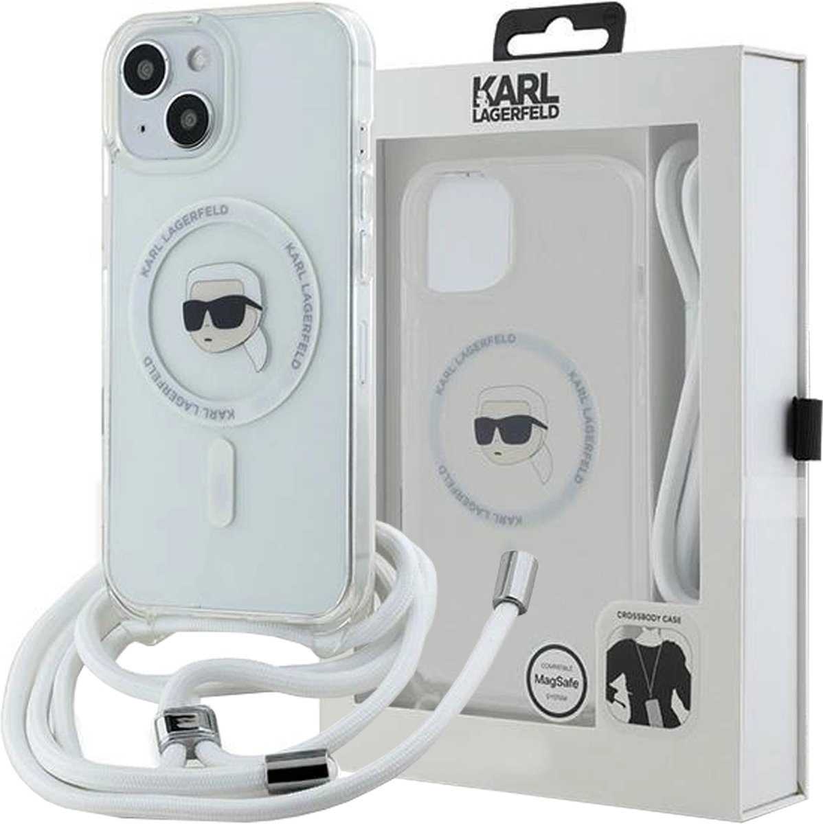 Karl - Lagerfeld - Crossbody IML Karl Head MagSafe hoesje voor iPhone - 15 / 14 / 13 - transparant