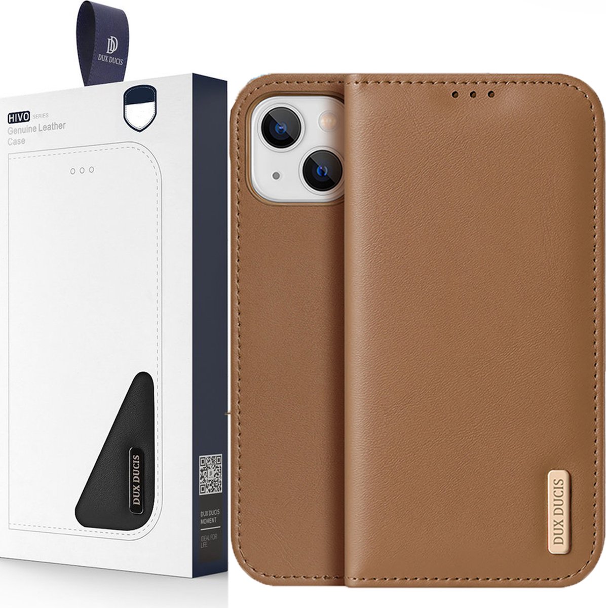 Dux Ducis Hivo Apple Hoesje geschikt voor iPhone 14 - RFID Book Case Bruin