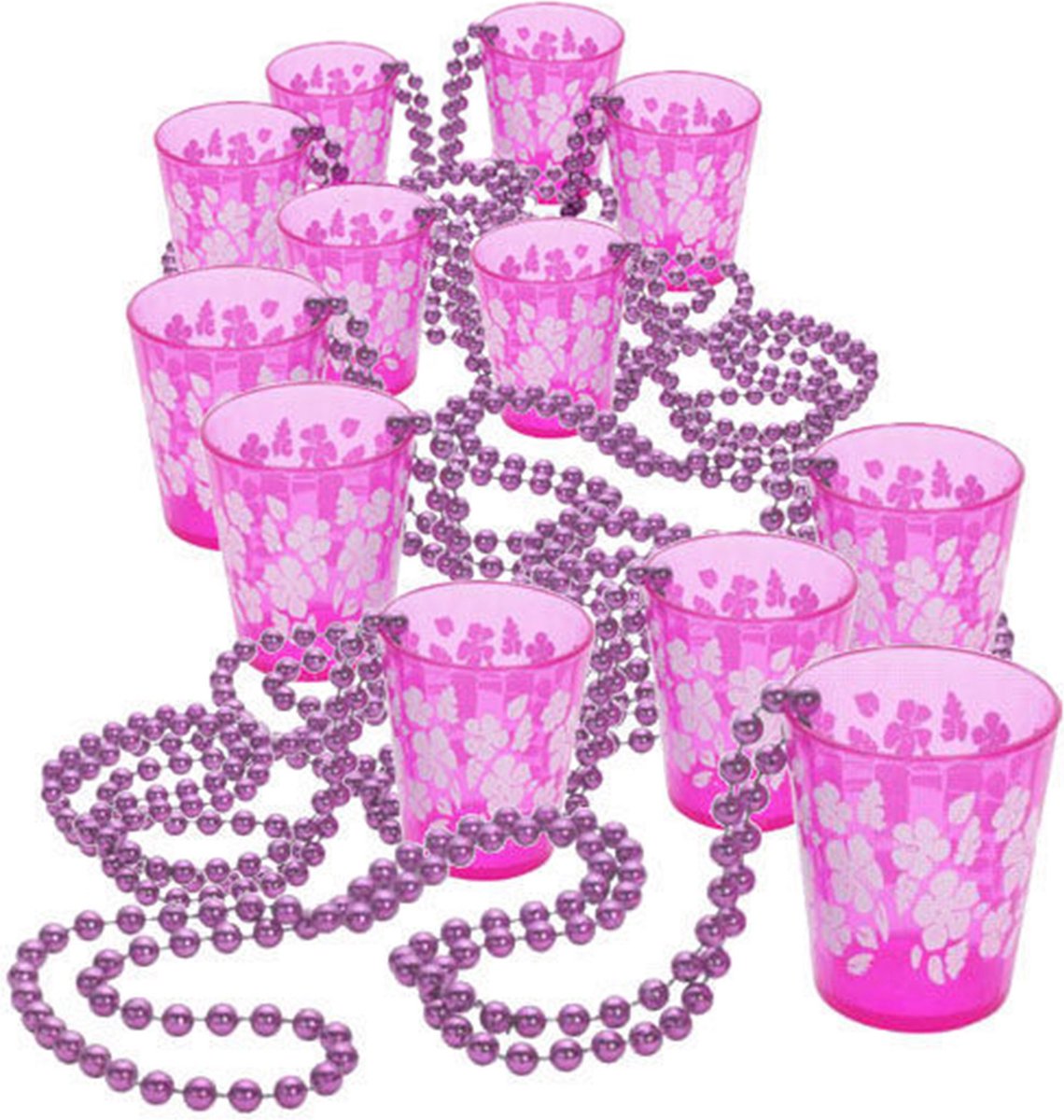 Vegaoo - Pack met 12 roze kettingen met shotglazen