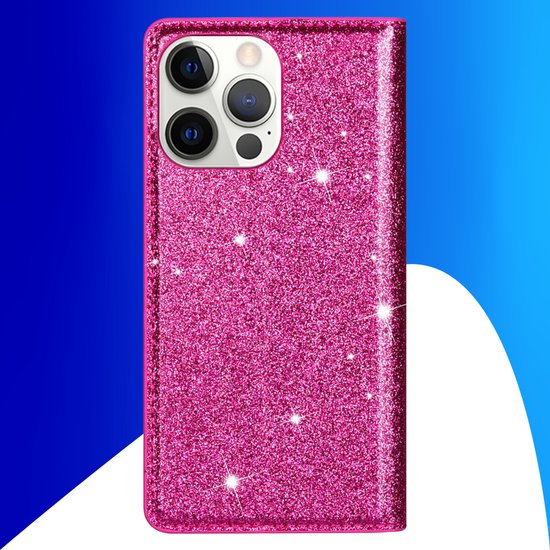 Coque adaptée pour iPhone 16 - Bookcase - Porte-cartes - Portefeuille - Glitter - TPU - Rose