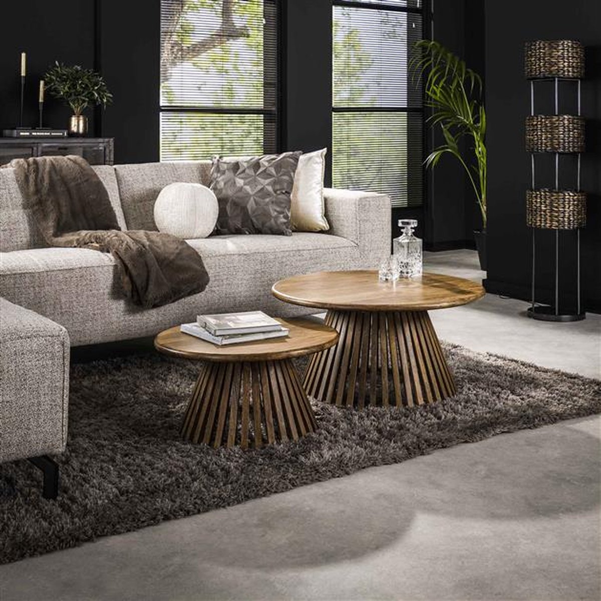 Dimehouse Ronde Salontafel Set van 2 Vera Mangohout - 80 x 80 x 40 cm - Hout - Landelijk - Rond