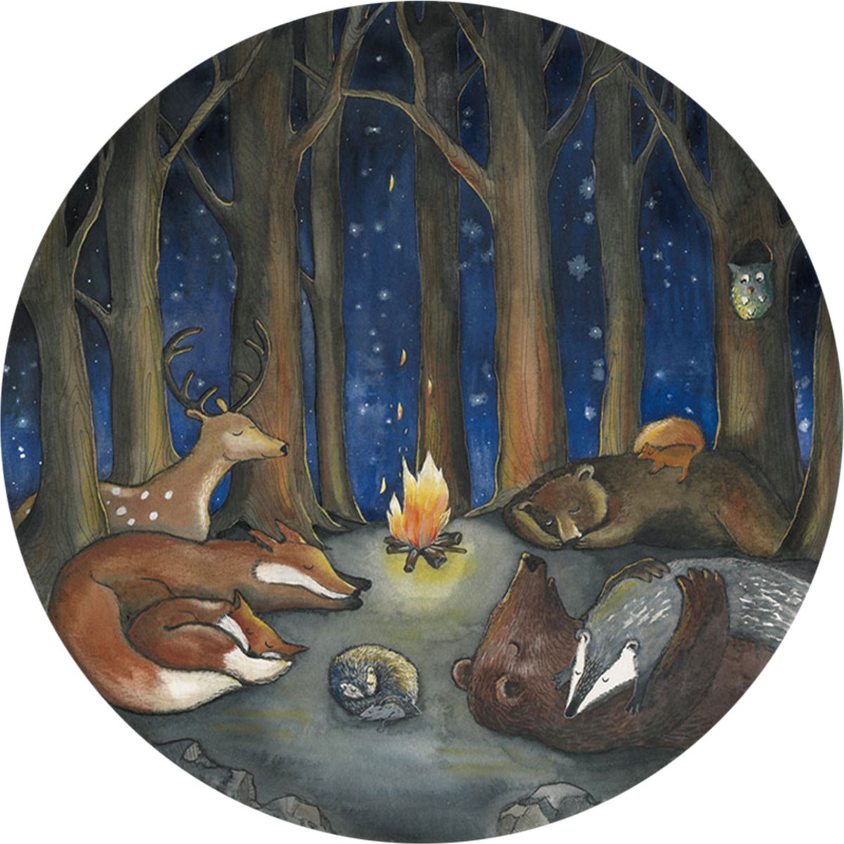 Dieren in het Bos behangcirkel 190x190 cm | Voor Baby- & Kinderkamer | Geproduceerd in NL | Eigen Ontwerp | Hartendief Design