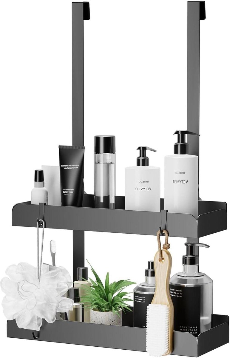 Doucherek Badkamer Organizer Doucheplank om op te Hangen Roestvrij Staal Matzwart 55.5x31.5x10.5 cm