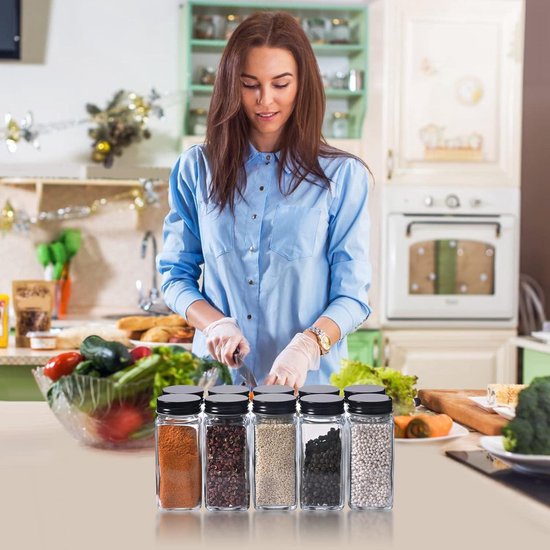 SIAZIH Elegante Acacia Kruidenpotjes Set, 24 kruidenpotjes Glas, 120 ml Kruidenpotjes Met Etiketten, Geschikt Voor Opslag Kruiden Organizer