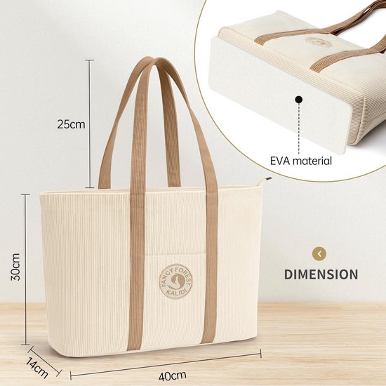 Grand sac fourre-tout en velours côtelé pour femme – Couleur contrastée – Sacs à bandoulière Hobos – Compartiments – Sacs pour femme – Sac à main – École Travail Université – Sac fourre-tout de voyage avec fermeture éclair