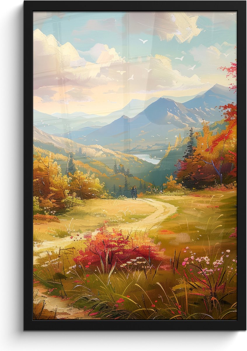 FrameYourWall Poster in lijst - Fotolijst 40x60 cm - Posters - Landschap - Illustratie - Natuur - Posterlijst zwart - Decoratie - Wanddecoratie woonkamer - Muurdecoratie slaapkamer Natuur landschap