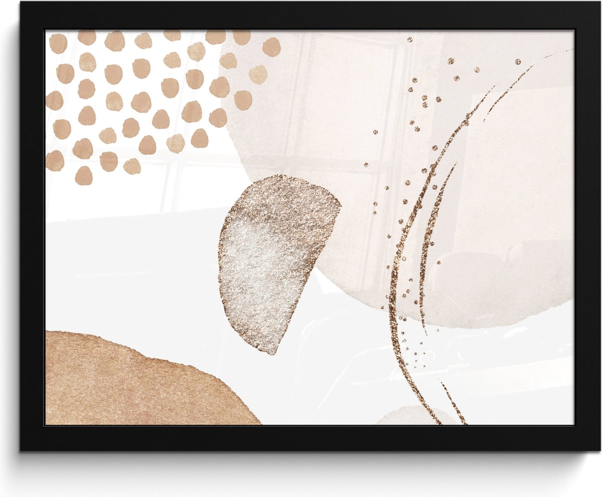 FrameYourWall Poster in lijst - Fotolijst 40x30 cm - Posters - Watercolor - Pastel - Beige - Abstract - Modern - Posterlijst zwart - Wanddecoratie badkamer - Muurdecoratie WC - Decoratieve accessoires - Toilet muur decoratie Beige - Modern