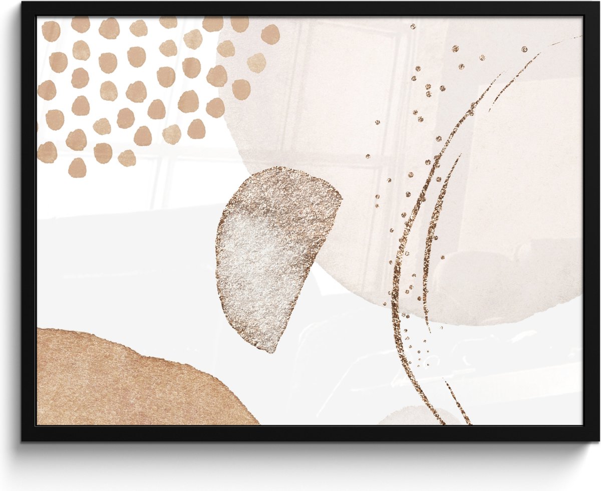 FrameYourWall Poster in lijst - Fotolijst 80x60 cm - Posters - Watercolor - Pastel - Beige - Abstract - Modern - Posterlijst zwart - Wanddecoratie badkamer - Muurdecoratie WC - Decoratieve accessoires - Toilet muur decoratie Beige - Modern