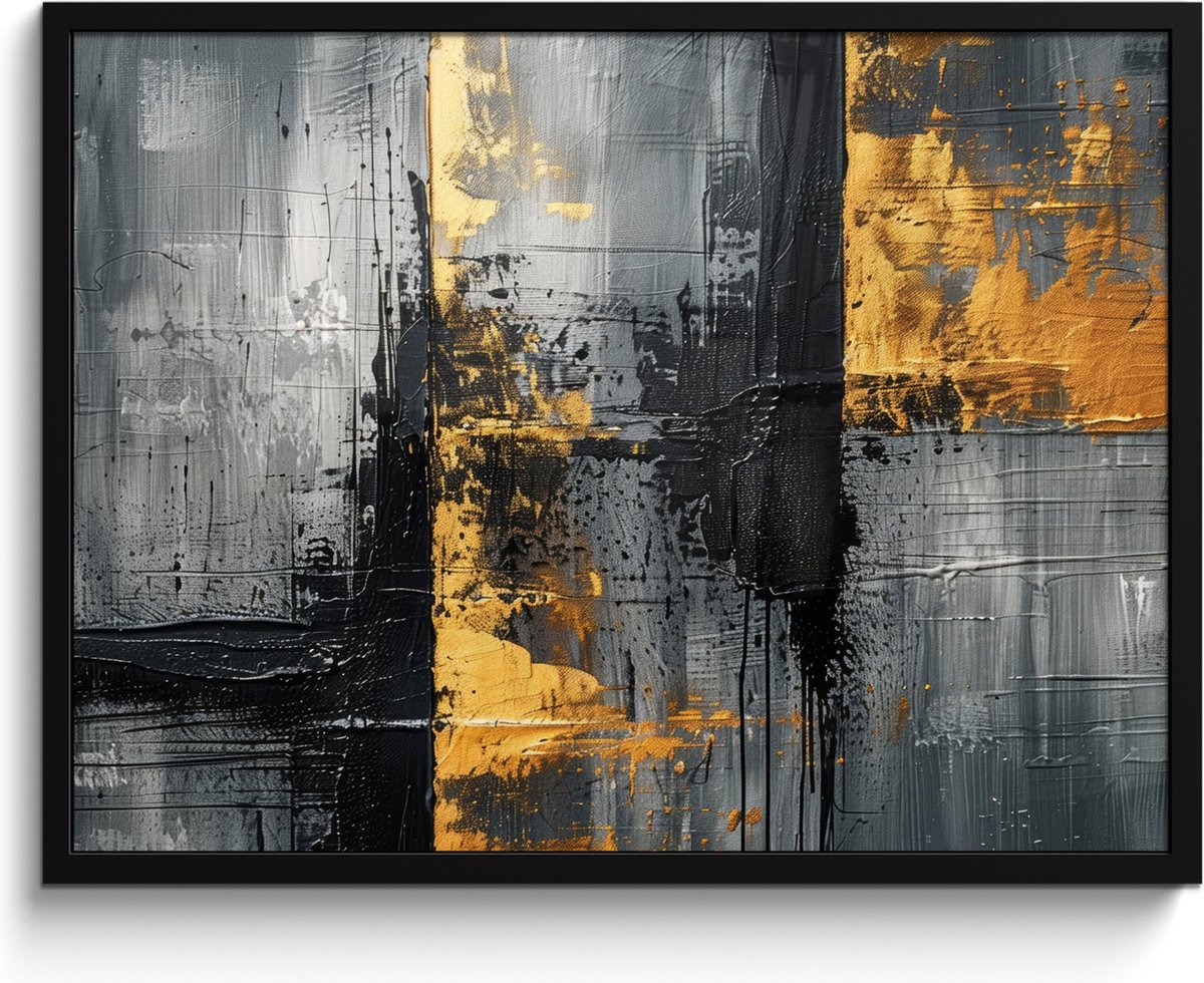 FrameYourWall Poster in lijst - Fotolijst 80x60 cm - Posters - Modern - Goud - Grijs - Patroon - Posterlijst zwart - Decoratie - Wanddecoratie woonkamer - Muurdecoratie slaapkamer