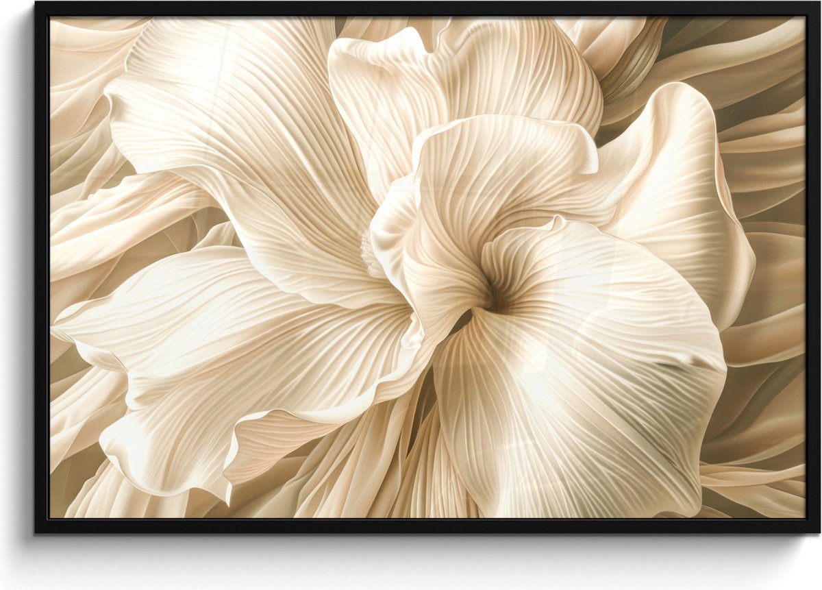 FrameYourWall Poster in lijst - Fotolijst 120x80 cm - Posters - Abstract - Beige - Bloemen - Natuur - Posterlijst zwart - Decoratie - Wanddecoratie woonkamer - Muurdecoratie slaapkamer Bloemen - Close up